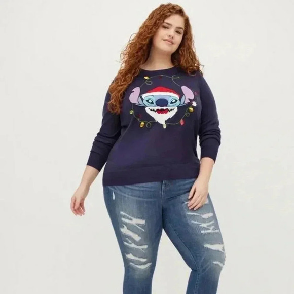 Torrid Sweater Christmas Disney Lilo & Stitch Santa Sequins Plus Size 0 - Picture 4 of 7
